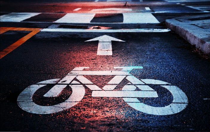 Bike Lane with Arrow Pointing Ahead